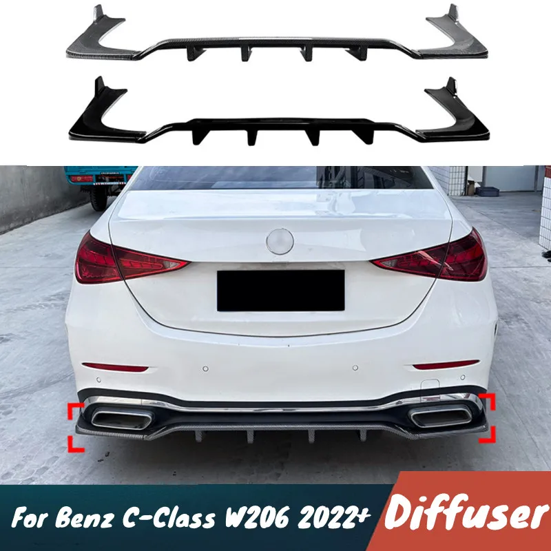 

Для Mercedes-Benz C-Class W206 2022 + C200 C43 AMG автомобильный задний бампер диффузор сплиттер спойлер черный карбоновый комплект кузова