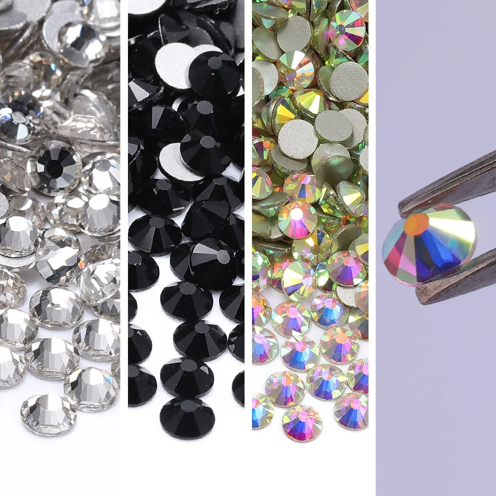SS3-SS50 High Quality Glitter Glass Rhinestones Multi Size Flatbase Crystal For Nail Art Crafts DIY Decoration