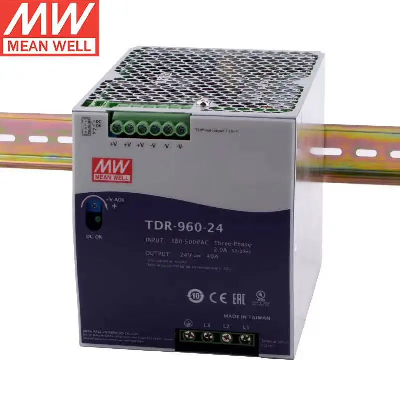 

TDR-960-24 24V 40A 960W For Mean Well Slim Three Phase Industrial DIN Rail with PFC Function Single Output Power Supply