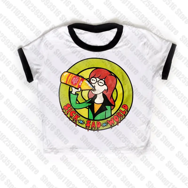 90s Fairycore Gothic Black Crop Tops Character Print Grunge Tee Women Streetwear Punk Y2k Clothes Emo Girl Vintage Cute Baby Tee