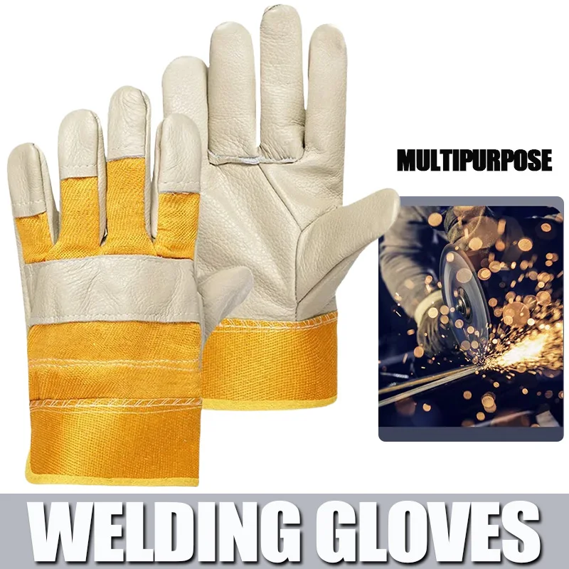 1 Pair Cowhide Split Leather Work Gloves Welding Hunting Driving Farm Garden Security Protection Heavy Duty Truck Driving Gloves