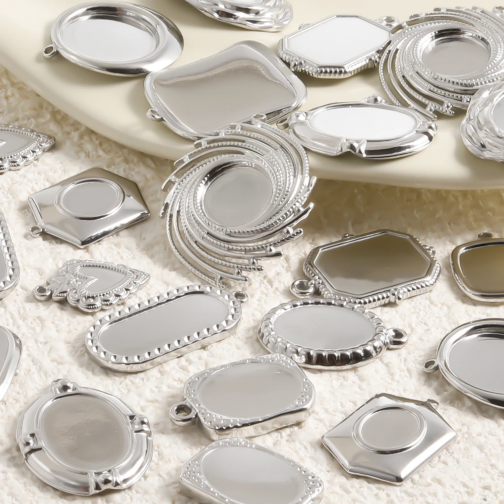 7Pcs Stainless Steel Irregular Cabochon Blank Tray Base Bezel Pendant For Making Yoga Lotus Flower Heart Breloques Finding Bulk