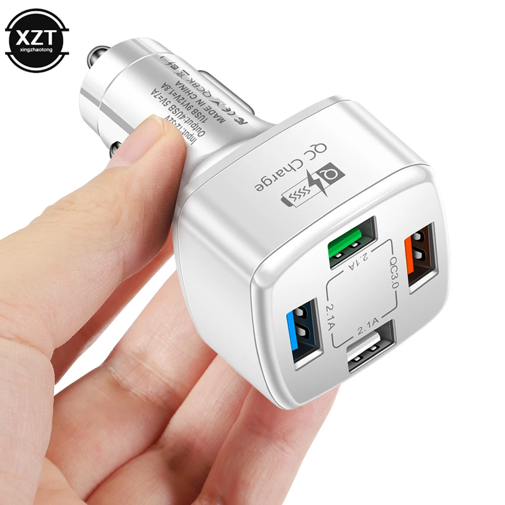 38W 4 USB QC 3.0 Car Charger Fast Charging USB Car Phone Charge For iPhone 13 Xiaomi Huawei Samsung Tablet Quick Charger Adapter