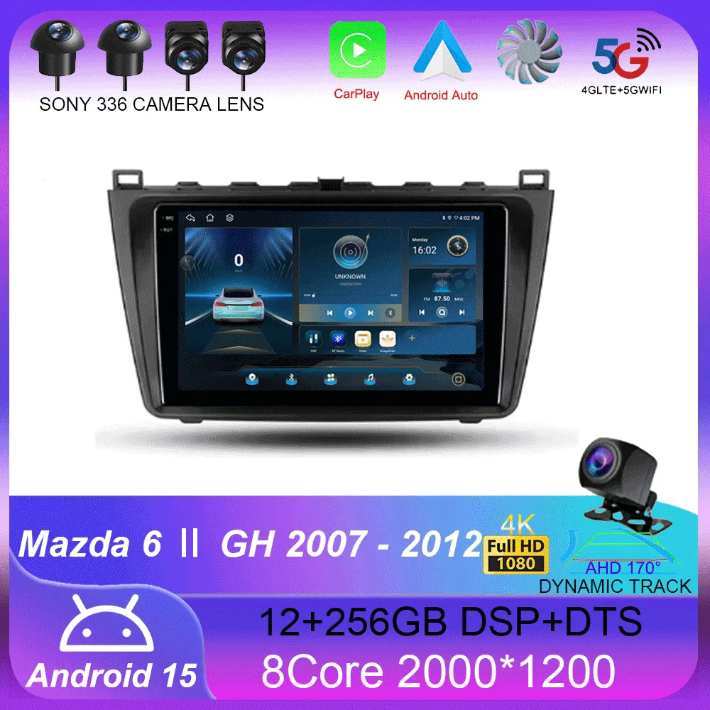 

For Mazda 6 Ⅱ GH 2007 - 2012 Carplay Auto 4G+WIFI GPS Car Radio Navigation Multimedia Video Player Stereo BT Android 15