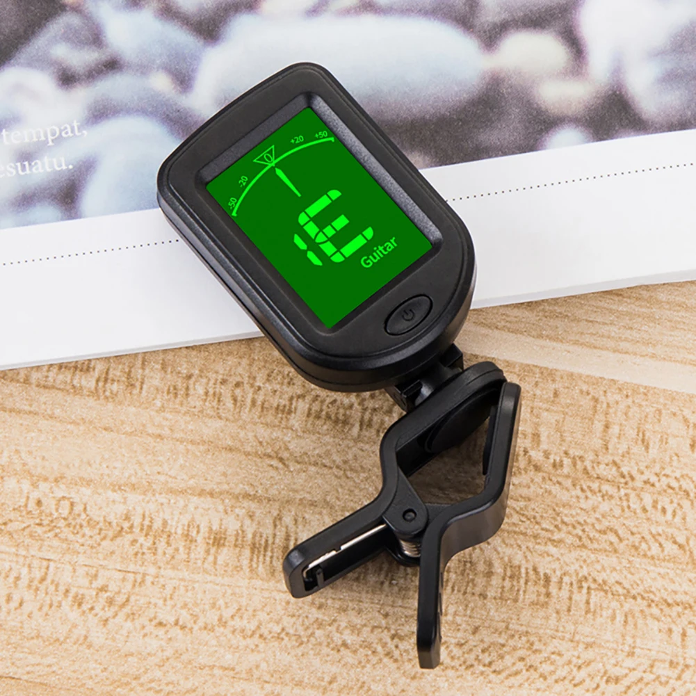 LCD Display Digital Clip-On Tone Tuner 3V Button Battery Clip-On Tuner for Guitar/Bass/Violin/Ukulele Chromatic Tuning Modes