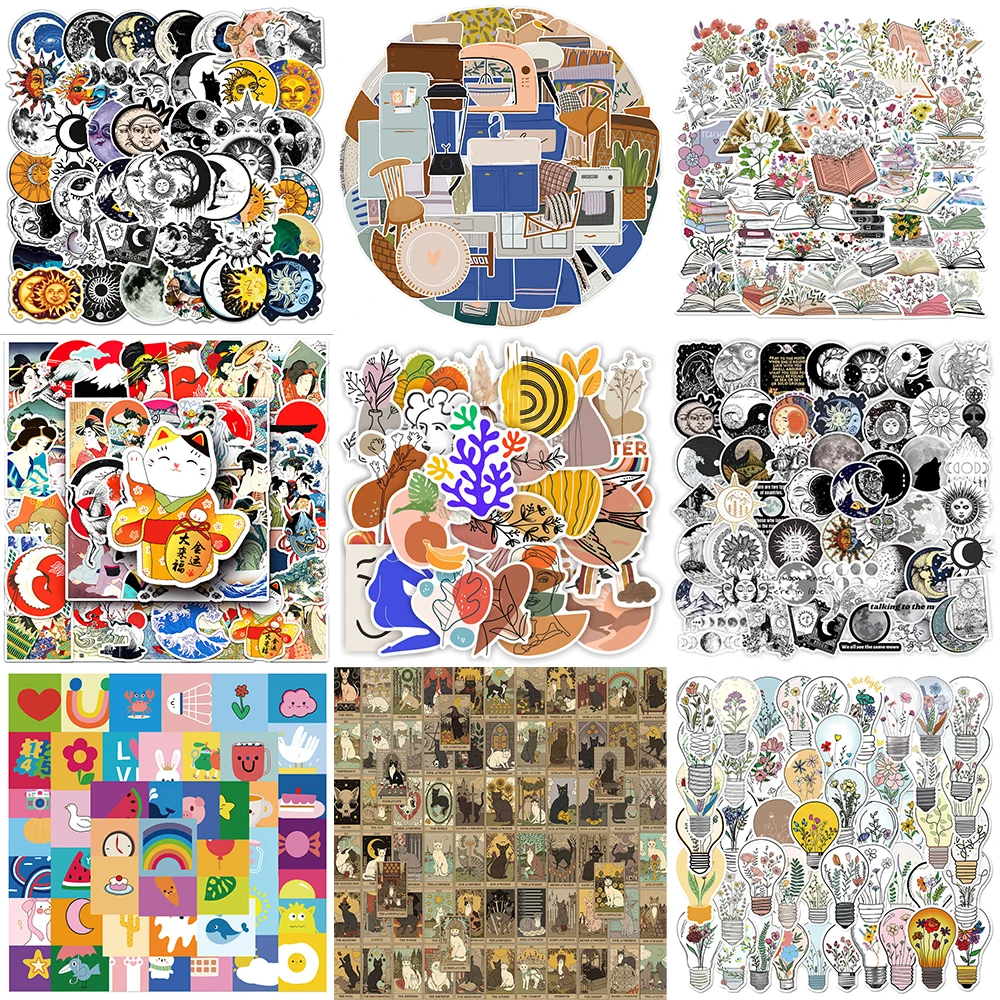 10/30/50PCS Cartoon Retro Pattern Stickers Series Light Bulb Flower Graffiti Helmet iPad Luggage Laptop DIY Decoration Wholesale