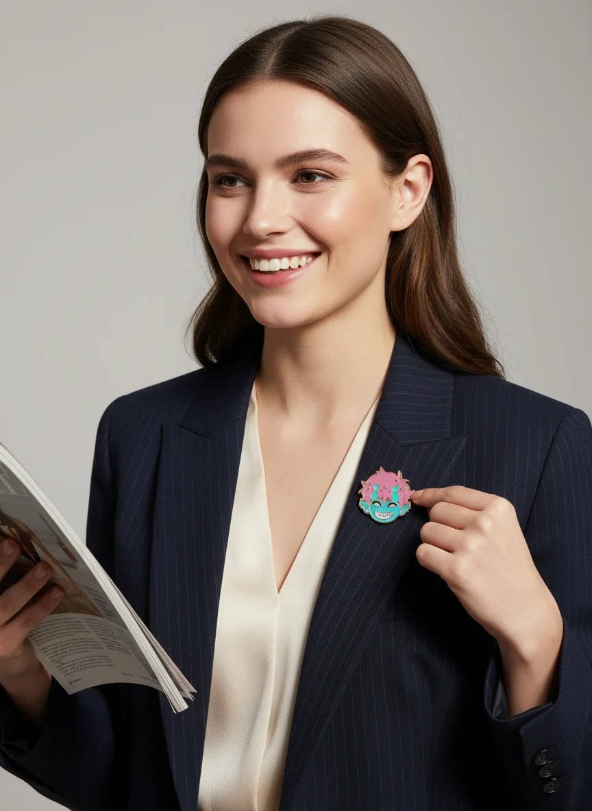 Pretty Anime Character Face Enamel Brooches Cartoon Grinning Demon Golden Pin For Fandom Gift Backpack Cloth Jewelry Decoration