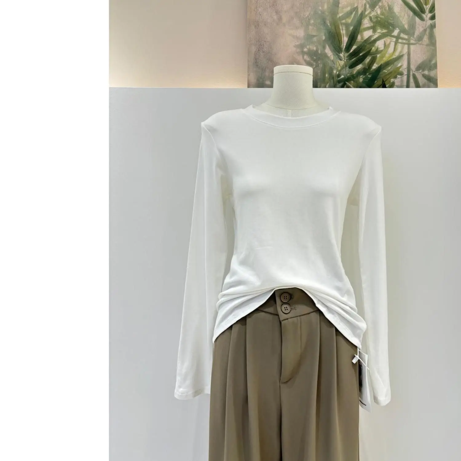 Mocha Color Long Sleeve round Neck Base Shirt Women's Slim Fit Pure Color Simple Slimming Top for Autumn Winter New Style
