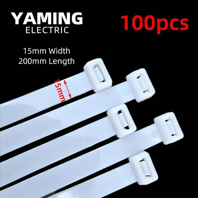 Plastic Nylon Tie Bring 15*200mm Wire Label Black Tie Width 15mm Fixed Big Size Wraps Network Cable Cord Wire 100pcs/lot
