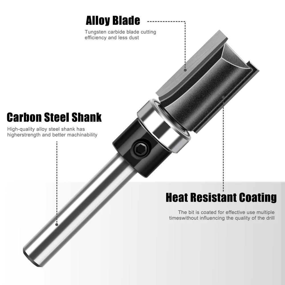1pc 6mm 1/4"Shank Bearing Straight Router Bit Copy Trimming Cutter Line Cutter Trimming Machine Milling Cutter Woodworking Tools
