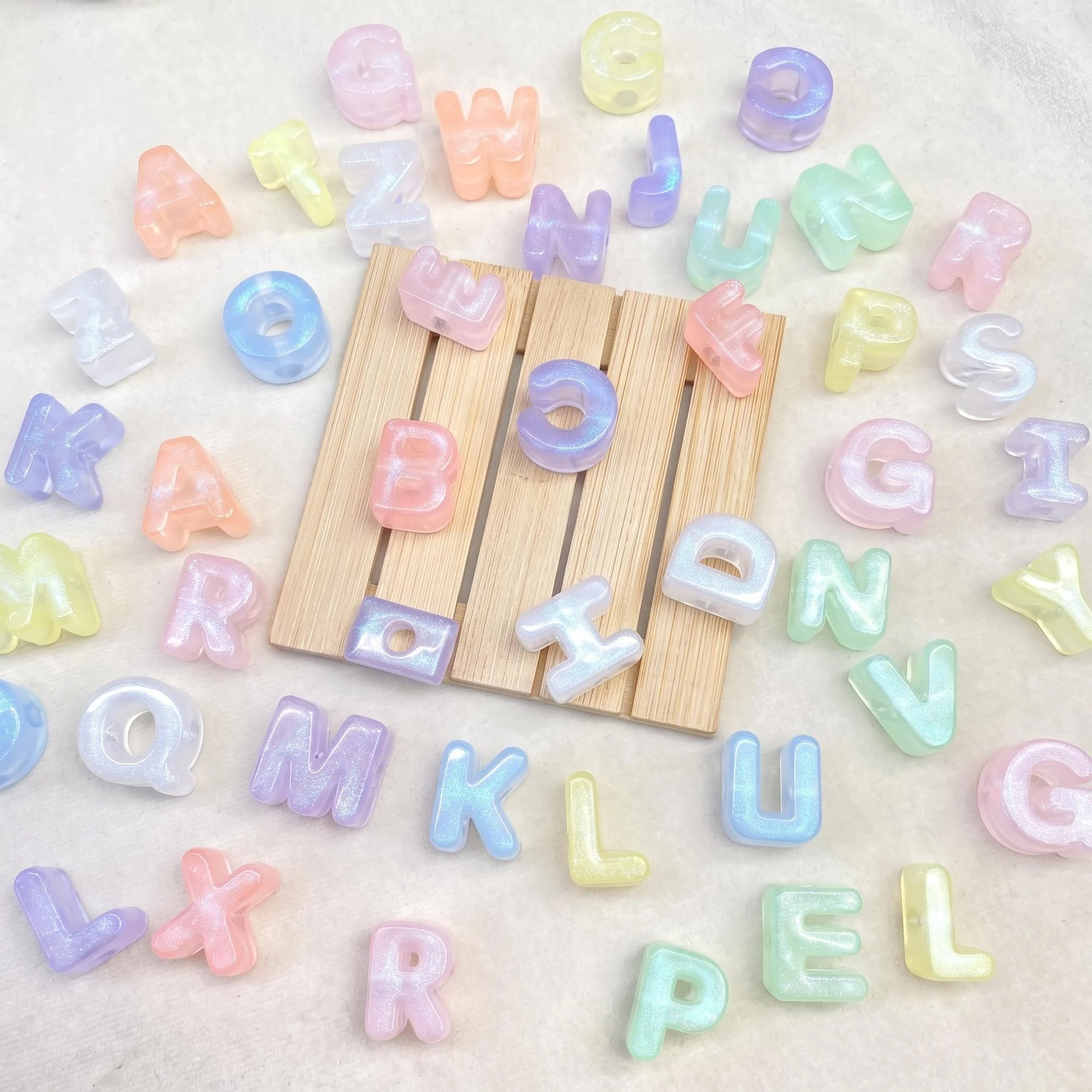 26pcs Luminous Transparent Fine Glitter Alphabet Acrylic Beads DIY Bracelets Necklaces Decorative Beads Holiday Gift Accessories