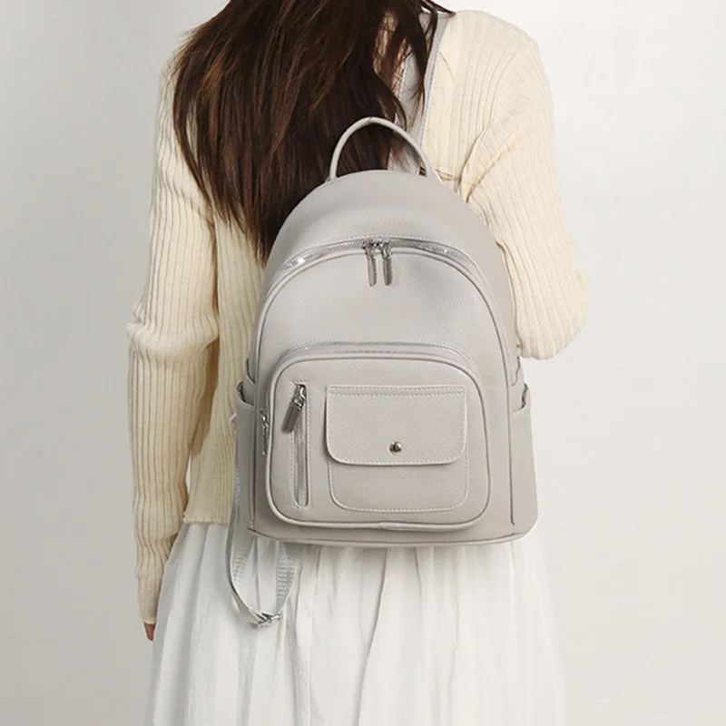 Fashionable and Minimalist Women Backpack Solid Color Personalized Casual PU Leather Backpack Student Backpack