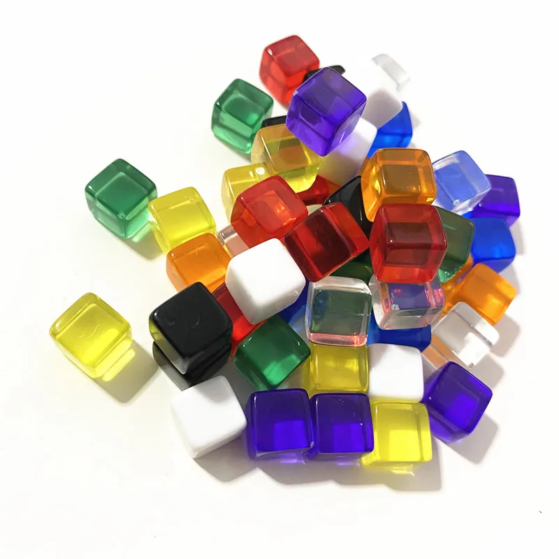 50Pcs/set 10mm Transparent Colorful Cubes Blocks Blank D6 Dice Chess Piece With Right Angle Sieve For Puzzle Board Games