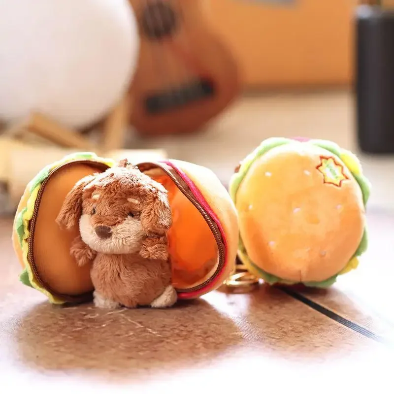 1 ชิ้น 13 ซม.น่ารักเบอร์เกอร์สุนัขตุ๊กตาจี้ขนาดเล็กห้องนั่งเล่นตกแต่งของใช้ในครัวเรือนพวงกุญแจตุ๊กตาของเล่นเด็กของขวัญวันหยุด