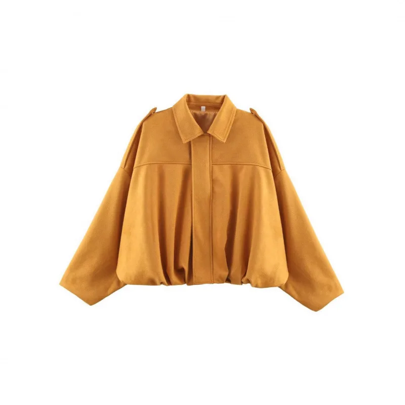 Women's Jacket Female Clothing Women's 2025 Spring Autumn Suede Textured Lapel Zipper Button Bomber Jacket New Vintage Outerwear