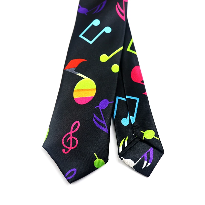 Novelty Mens 5cm Polyester Tie Skinny Musical Neckties Piano Notes Guitar Printed Colorful Cravat Wedding Party Ties Suit Gift