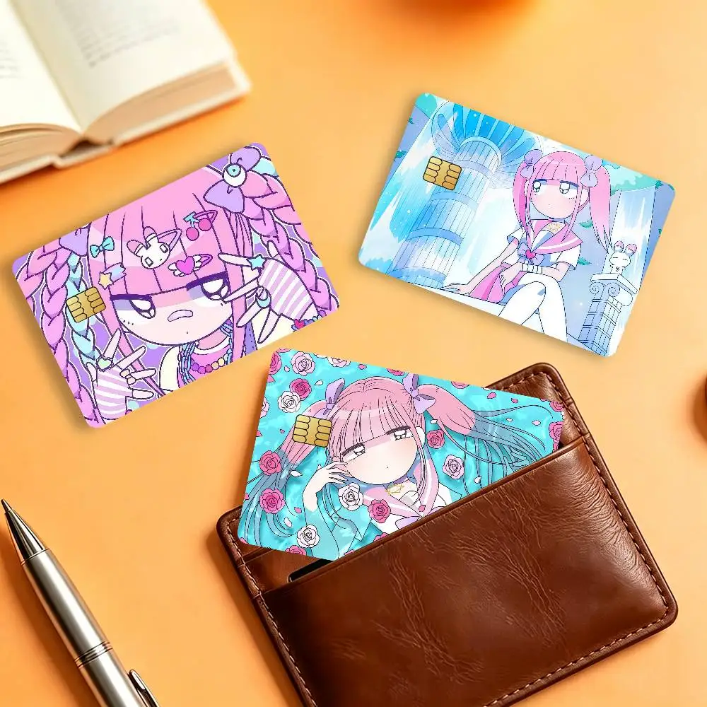 Cartoon Menhera C-Chan Kawaii Pink Waterproof Card Stickers For Credit Cards Debit Cards And Transit Cards 4pcs