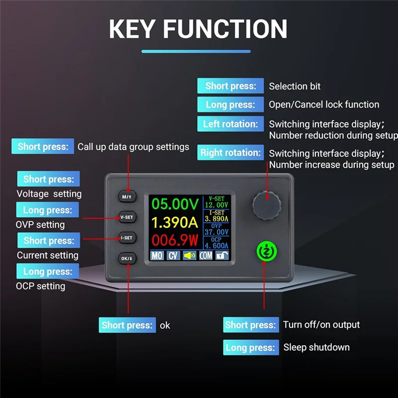 

A92P Voltage Regulator Color LCD Display Buck Converter 6-36V To 0.5-36V 4.5A 40W For RV Solar Panels