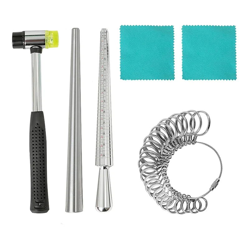 أداة قياس مغزل بحجم الحلقة CYL مع 27 قطعة من نماذج الدائرة وعصا قياس الأصابع ومطرقة المجوهرات المطاطية #1