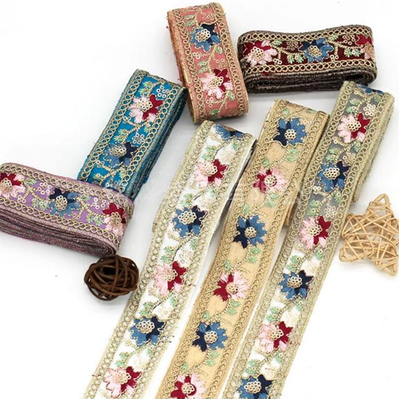 

10yards Gold Rope Wide Lace Sequined Embroideried Ethnic Style Lace Children's Clothing Cuff Decor Trim DIY Sewing Accessories
