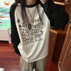 American Puppy Graphic Print Women's Long Sleeve Top Bottoming Shirt for Women Harajuku Oversized Women's Blouses Trend 2024