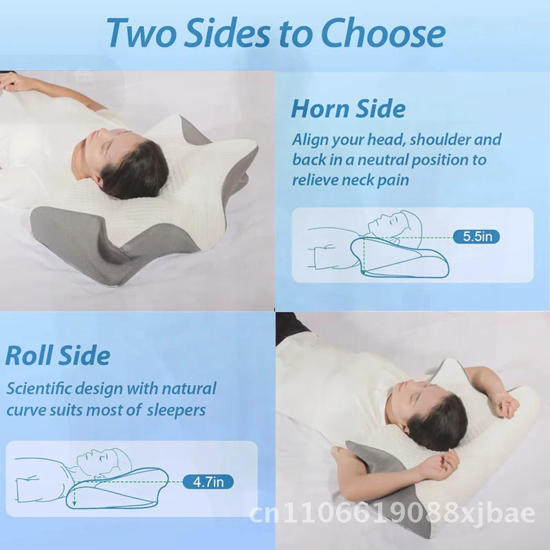 

Memory Foam Cross-border Pillow Special-Shaped Core Cervical Support Horn Design Slow Rebound Lyocell Fiber Cover Adult Elderly