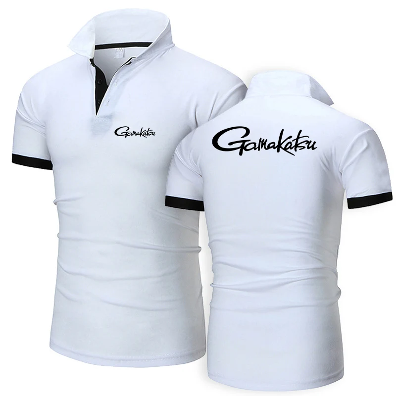 2025 Summer Gamakatsu Print Streetwear Casual Comfortable Short Sleeve Men's Solid Color Moisture Wicking Versatile Polo Shirts - Image 2