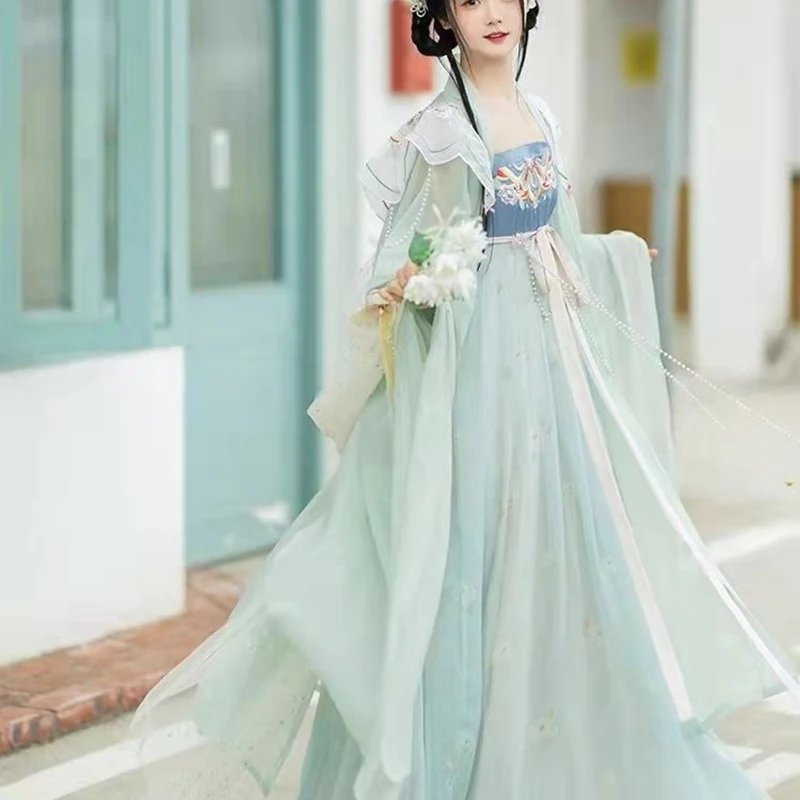 Chinese Hanfu Dress Women\'s Embroidered Carnival Fairy Cosplay Dress Y2K Ancient Costume Loose-sleeved Fairy Elegant Dance Dress