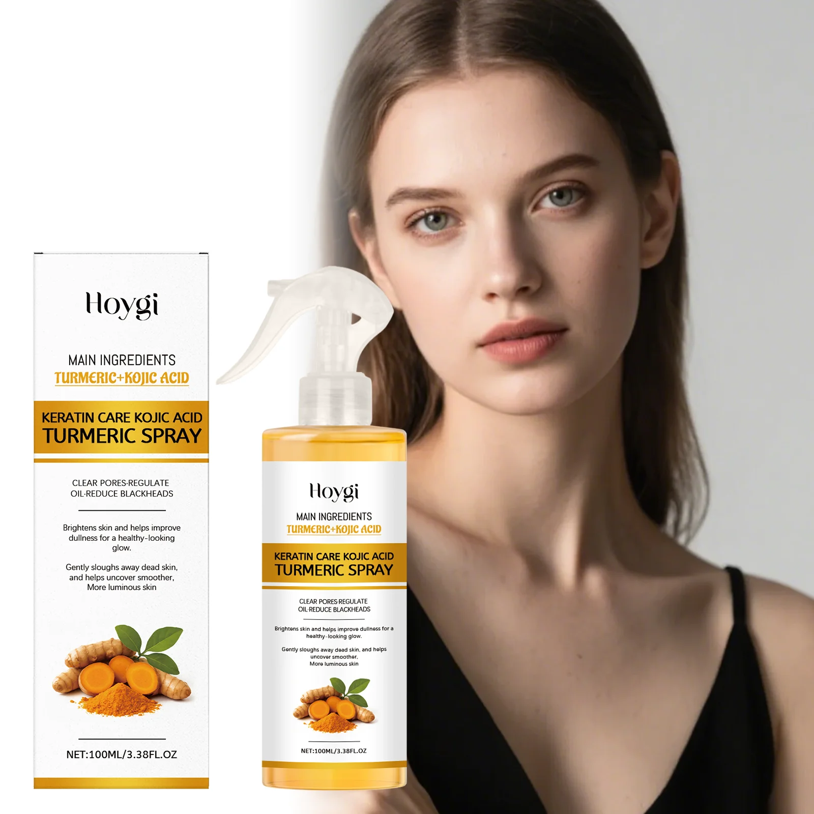 Niebla facial exfoliante de cúrcuma para piel opaca Spray clarificante suave para el cutis radiante Tónico de limpieza facial natural 100 ml