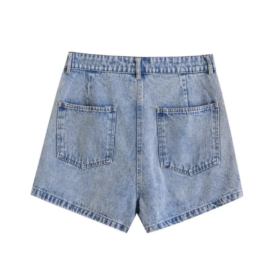 TRAF Summer Women Irregular Vintage Solid Color Mini Skirt Denim Skirt Short Female Chic Asymmetrical Button Skirt