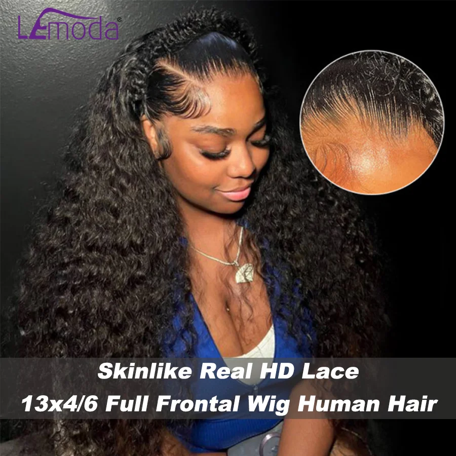 Lemoda Skinlike Real HD Lace 13x6 Full Frontal Wig Water Wave Human Hair 250 Density 12A Virgin Hair Wigs For Women Pre-plucked