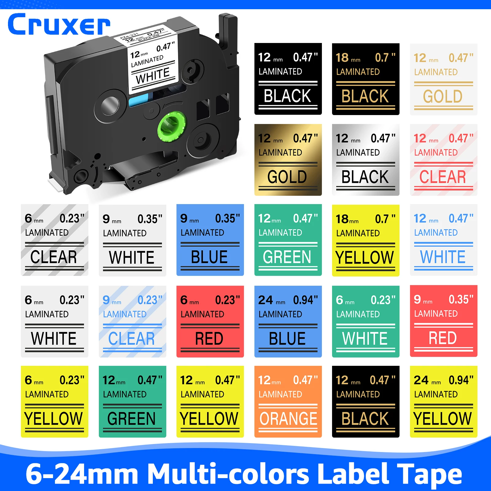 

6-12mm New Label Tape Commpatible for Brother TZ-231 TZe-241 Black on White Standard Laminated Ribbon for P-touch PTH110 Printer