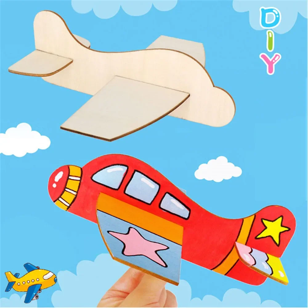 2Pcs Blank Wood Aircraft Plane Model Paper Airplane Kit Party Favors Kids Drawing Tool Unfinished Wooden Painting Crafts