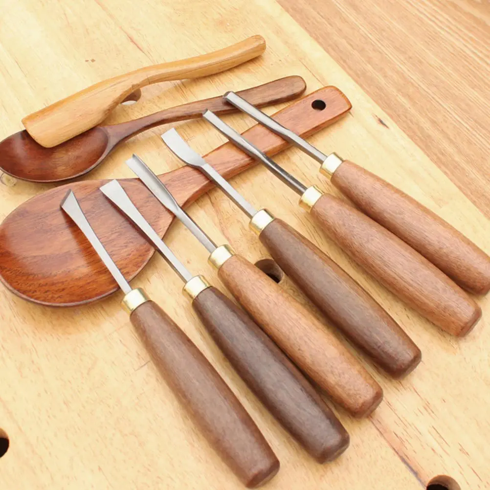 6Pcs Walnut Handle Wood Carving Chisel Set High Durability Carpenter Hand Tools Wood Gouge Kit Professional Quality