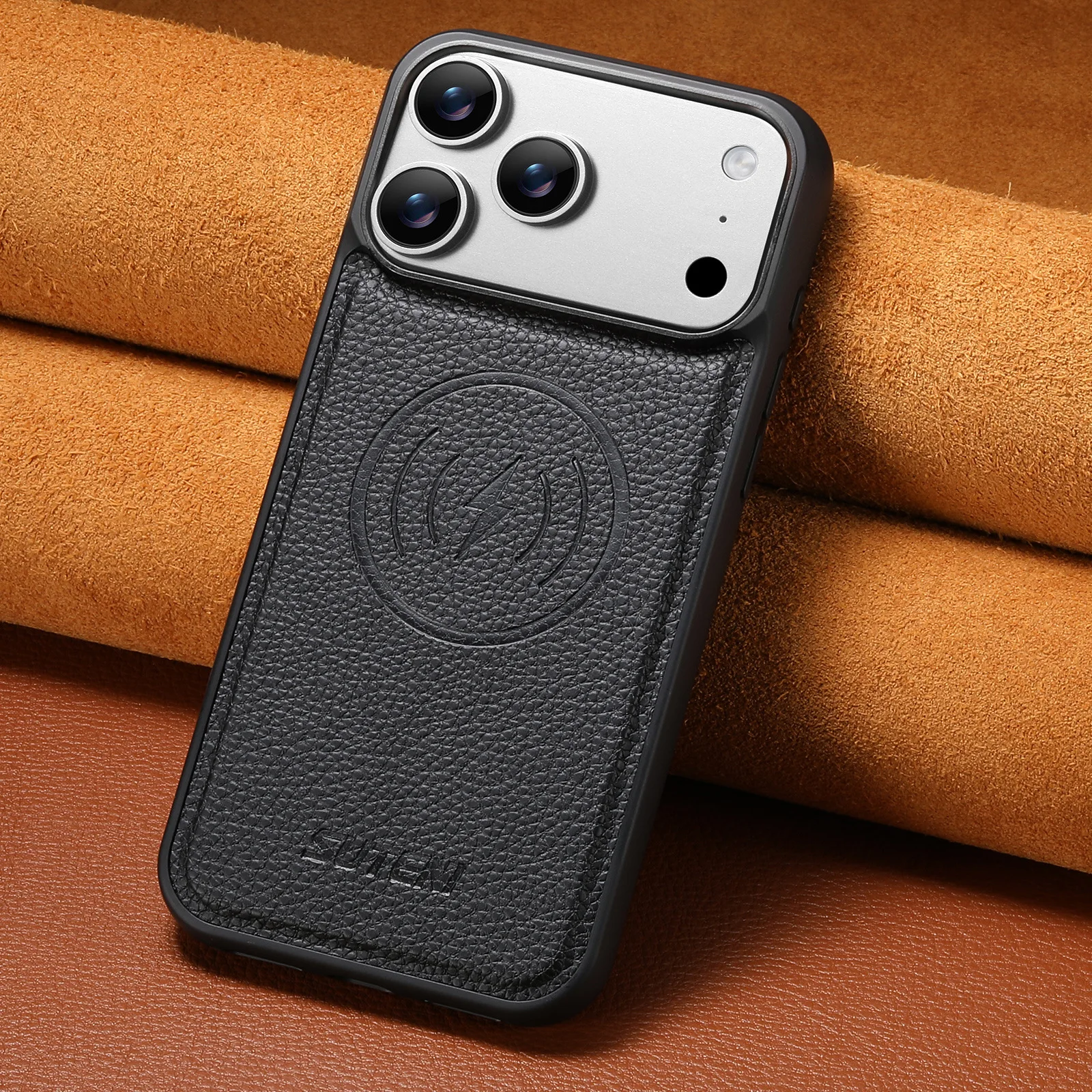 เคสโทรศัพท์หนังลายลิ้นจี่สำหรับ iPhone 13 14 15 16 17 Pro Max รองรับ MagSafe ชาร์จไร้สาย ป้องกันการกระแทก