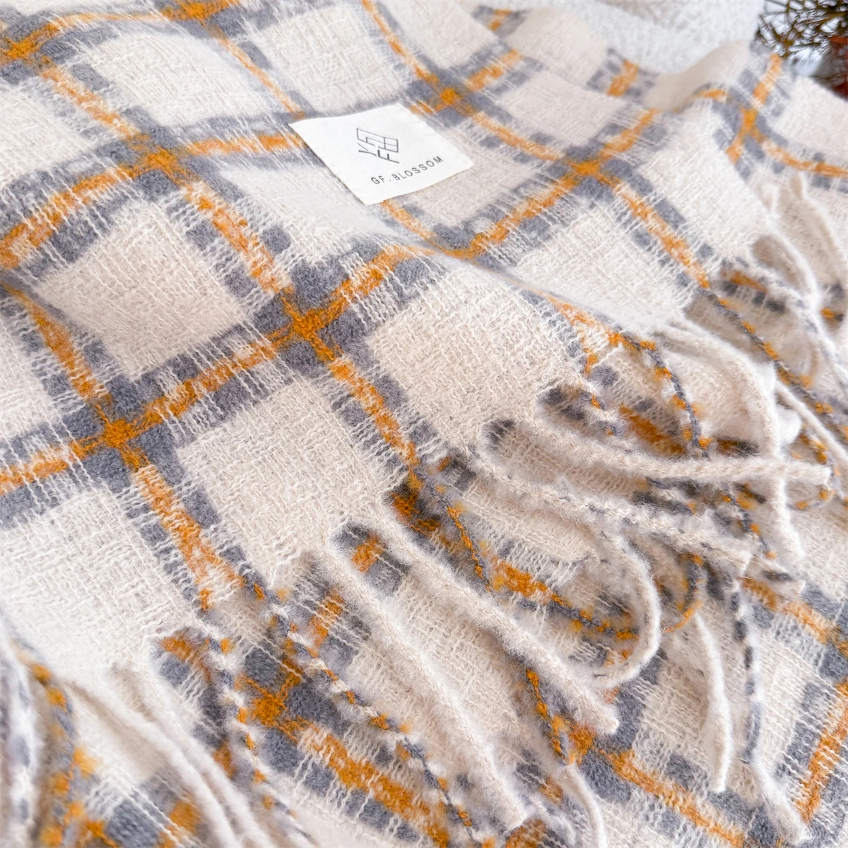 Selendang Kasmir Mewah Motif Kotak-kotak untuk Wanita, Musim Dingin 2025, Syal Hangat dan Selendang Panjang dengan Rumbai, Pashmina, Foulard Tebal