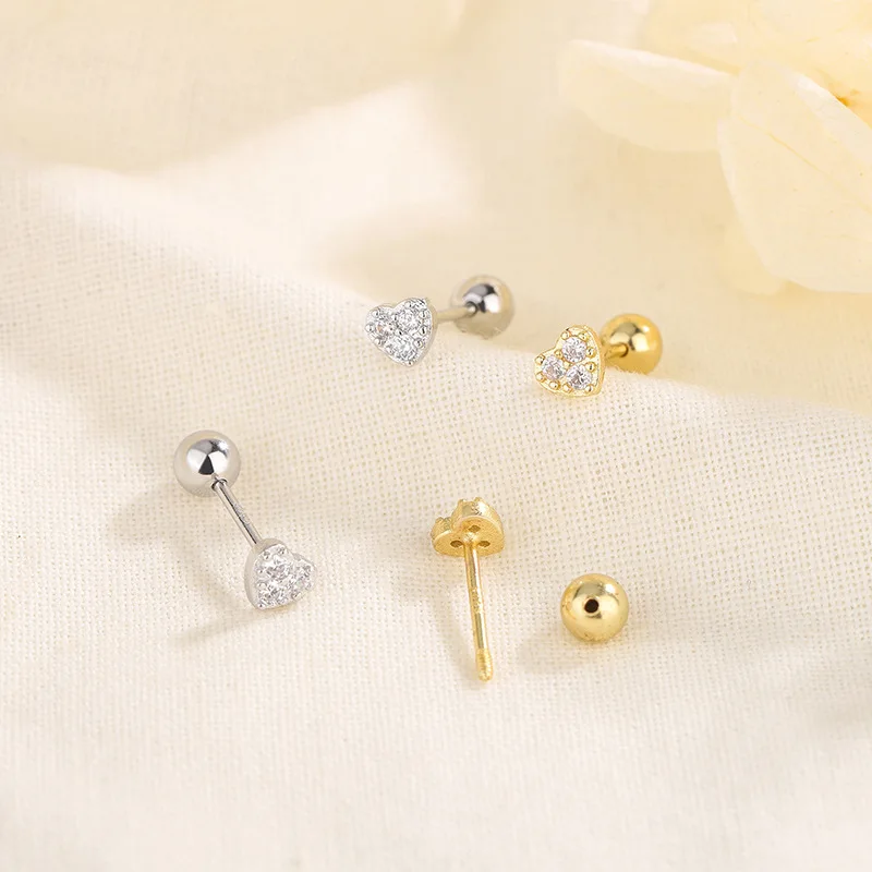 2Pcs 925 Silver Needles Minimal Earrings Crystal Zircon Small Huggie Thin Cartilage Earring Helix Tragus Piercing Jewelry