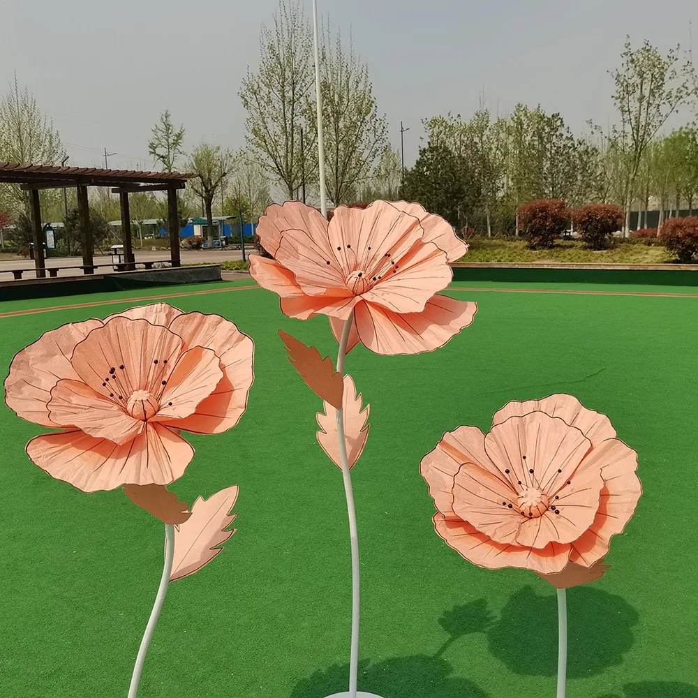 Handmade Paper Poppy Artificial Flower Set, Double Layer Petal, Wedding Party Backdrop Decoration, Home Party, DIY Props, 3 Pcs