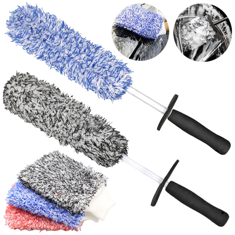 

Car Wash Super Brush Plush Premium Car Wheel Brushes Gloves Non-Slip Handle Wheel Rim Spokes Cleaning Brush Car Detailing Tools