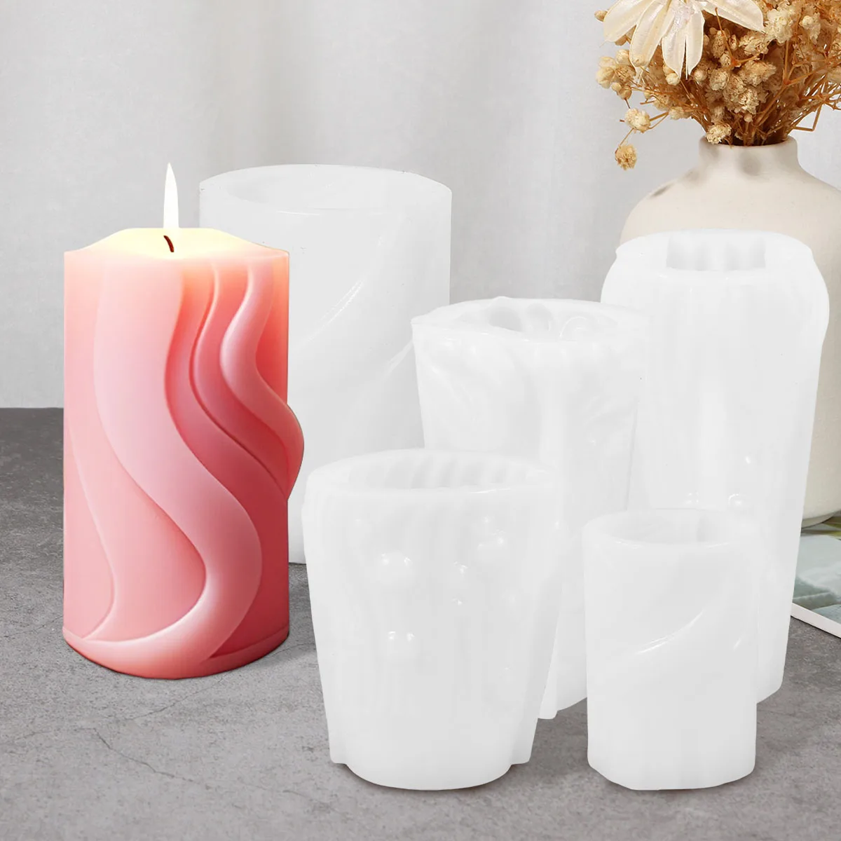 

4Pcs Candle Mold Set Silicone Resin Casting Mold Candle Making Mold Pillar Soap Resin Candle Molds DIY Handcraft Decor Ornament