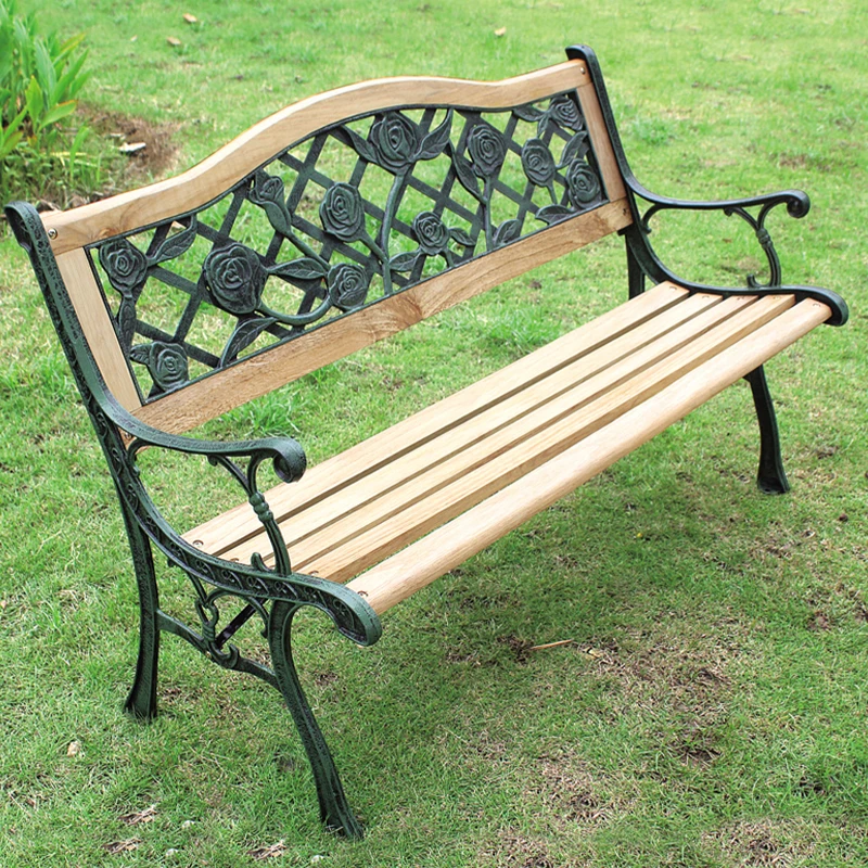 

Park chair backrest pattern outdoor bench square garden balcony outdoor leisure chair courtyard solid wood strip rest chair