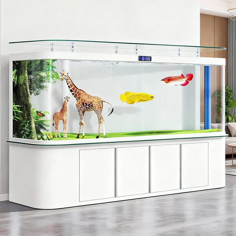 حوض للأسماك لغرفة المعيشة، جدار منزلي منحني، مرشح سفلي من الزجاج المنحني الساخن، خزان سمكة ذهبية بيئي، حوض سمك كبير #1