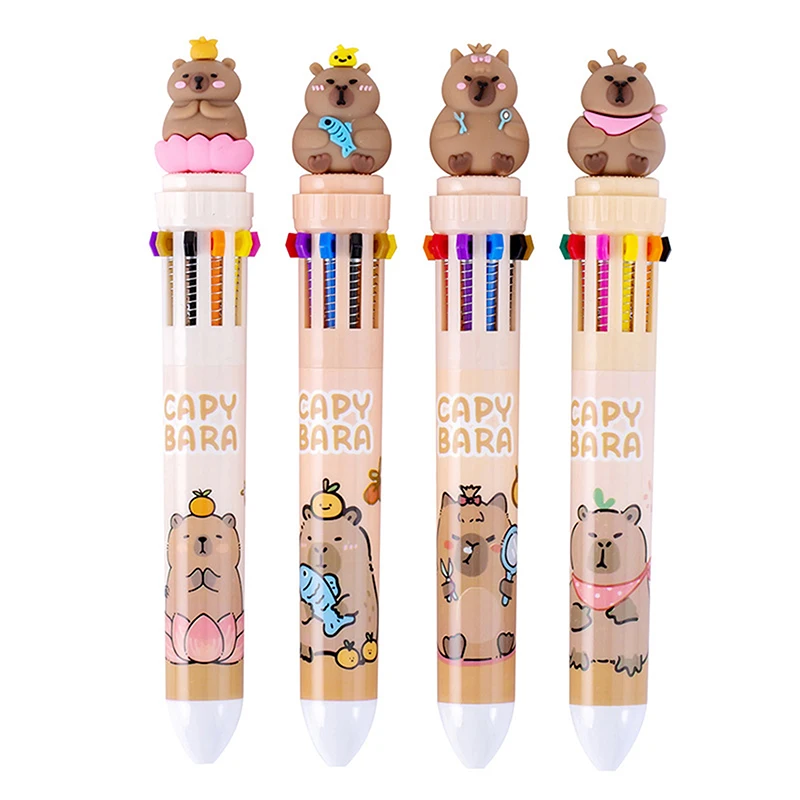 Kawaii Capybara Multicoloridas Canetas Esferográficas, 10 Bonito Dos Desenhos Animados, Material Escolar e de Escritório, Papelaria Estudante, Presentes