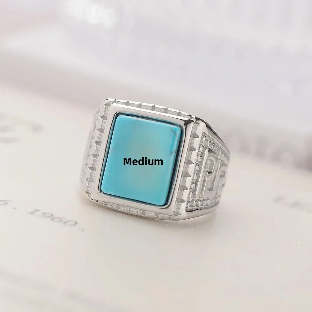 خاتم ريترو ستايل للرجال من التيتانيوم الصلب مع أحجار كريمة فيروزية إكسسوارات مجوهرات عصرية للزوجين معبدة صغيرة