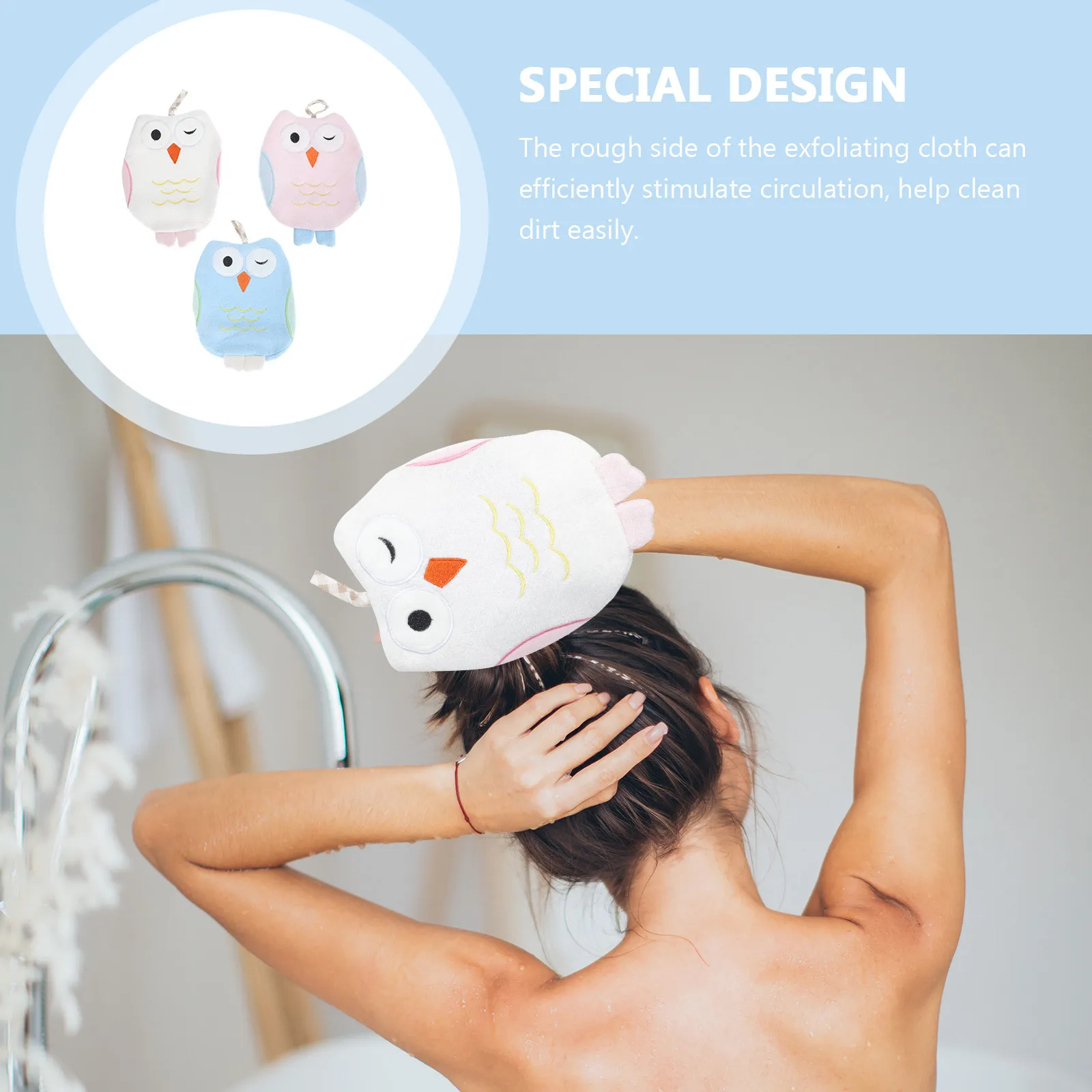 

3Pcs Owl Cartoon Bath Gloves Bamboo Fiber Exfoliating Shower Gloves Body Cleaning Scrubbers Supple Bathing Scrubbers Bathroom