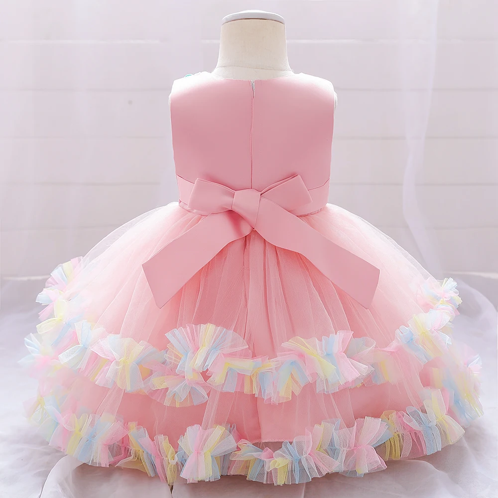 Colorful Unicorn Baby Girls 1st Birthday Dress Flower Tulle Baptism Kids Dresses For Girl Wedding Toddler Infant Party Prom Gown