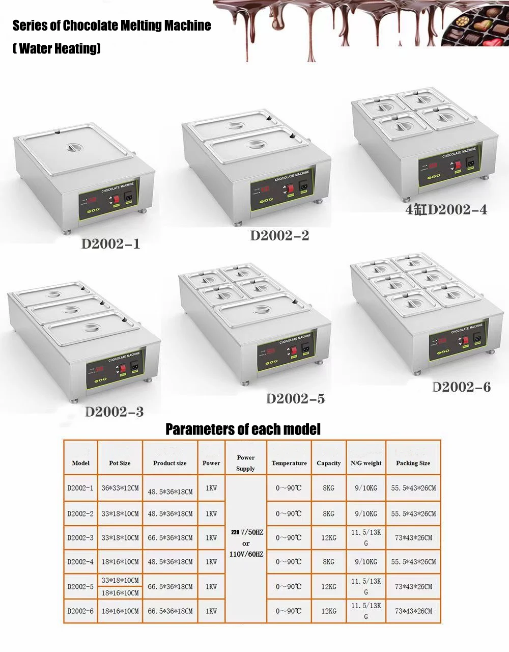 Electric Chocolate Melting 1-6 Lattices 8KG Capacity Machine Electric Chocolate Tempering Machine Chocolate cascade Melting Pot