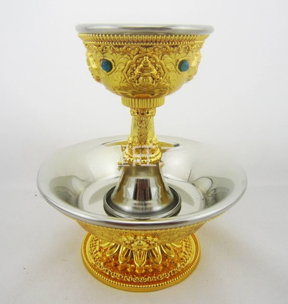 ZZ Small Copper Gilded Water Offering Cup Eight Auspicious Pattern Dharma Protector Cup With Stainless Steel Inner Container