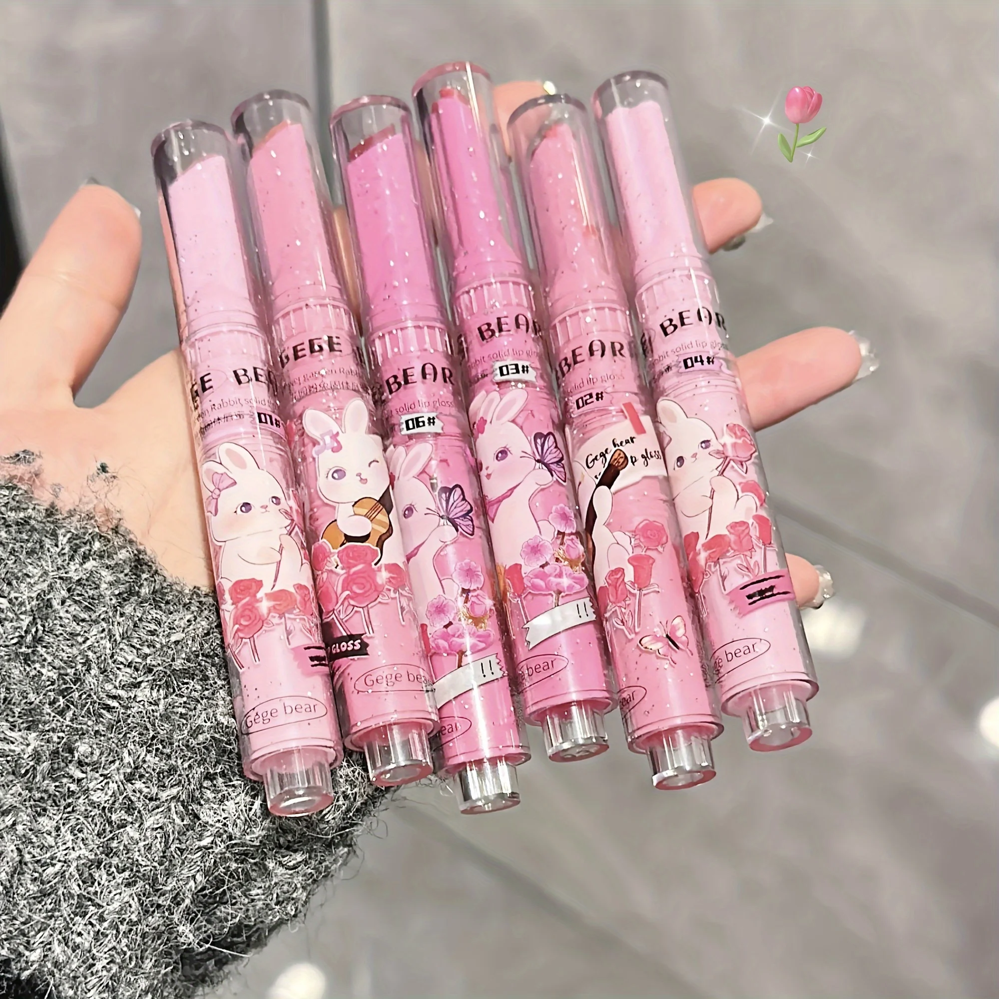 Fester Lip gloss niedlichen Kaninchen Herzform Lippenstift feuchtigkeit spendender Spiegel Aqua Jelly Lippenstift Antihaft Tasse Lippenstift Stift feuchtigkeit spendend