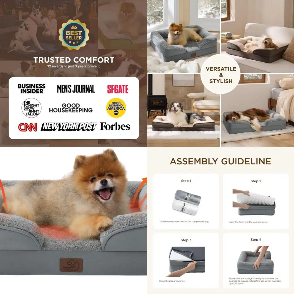 

Orthopedic Washable Waterproof Small Dog Bed - Comfortable Pet Sofa with Removable Cover and Non-Slip Base, Grey